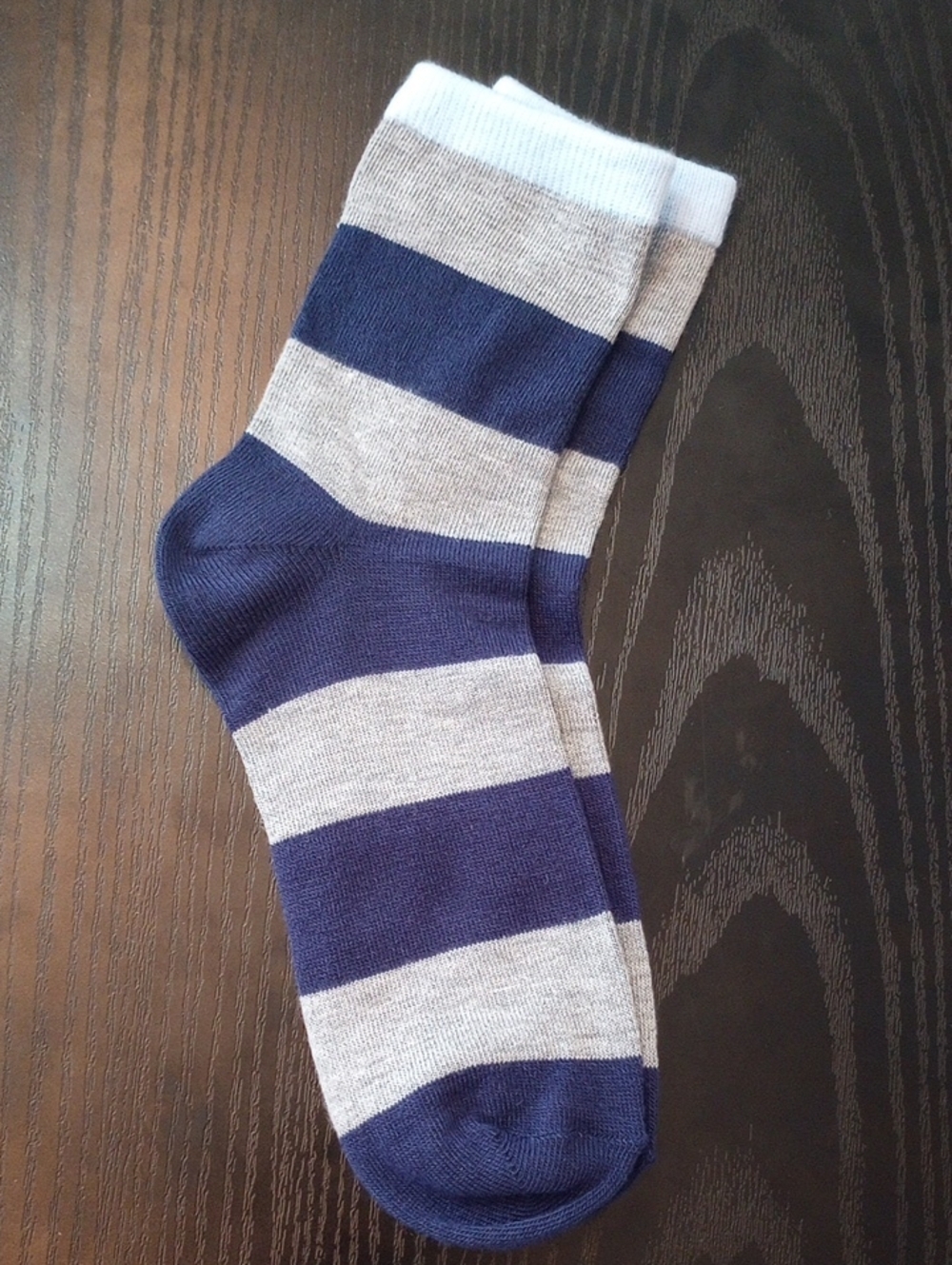 Navy Light Gray Striped Crew Socks Mid-calf Size 4-10